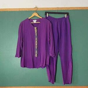 Vintage 1990s silk blouse with gold embellishments and matching pants